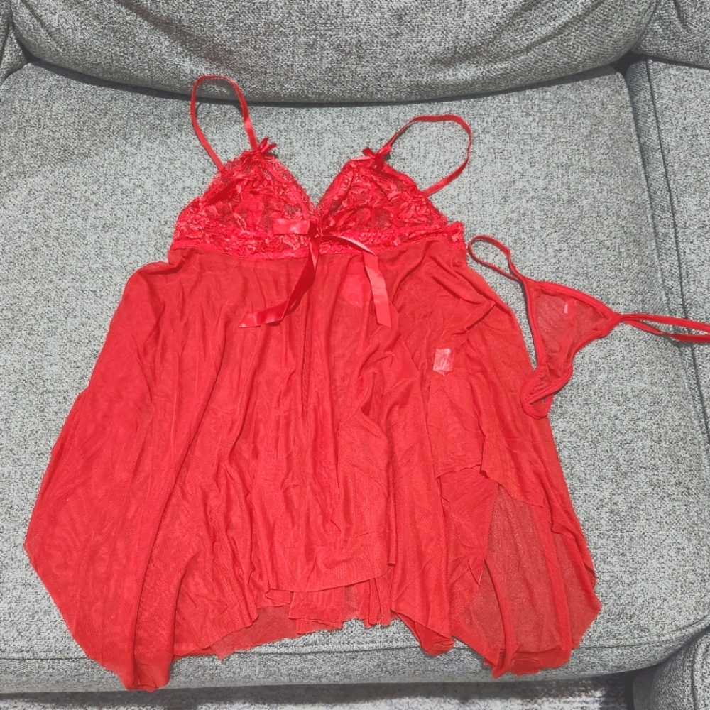 Avid Love NWT Lingerie Small Red Lace Babydoll Nightgown 2 Piece Set
